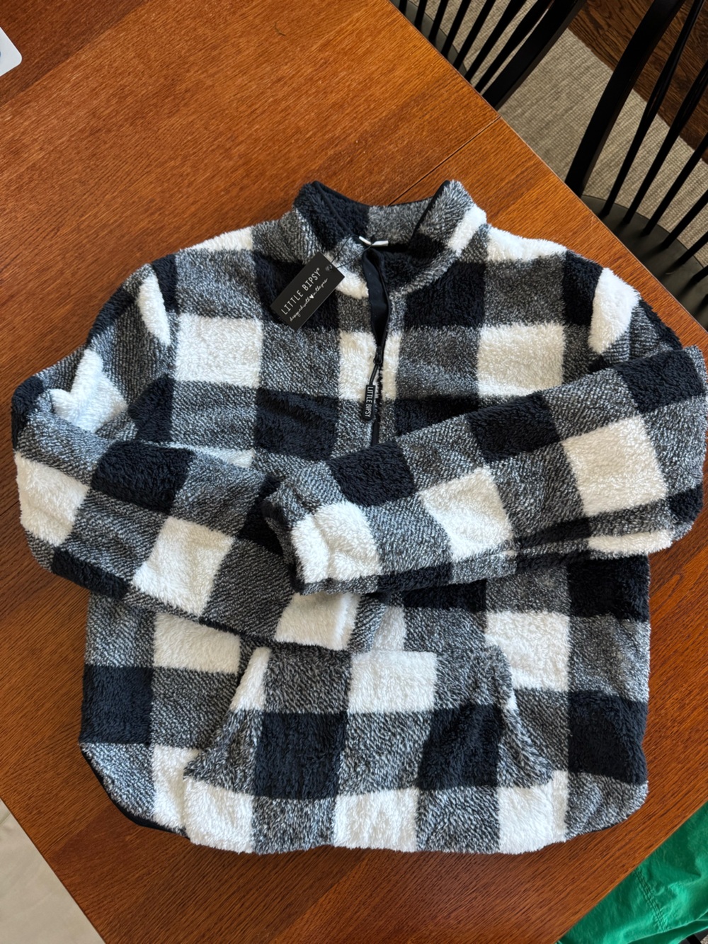 Little Bipsy Black & White Buffalo Check Sherpa Jacket